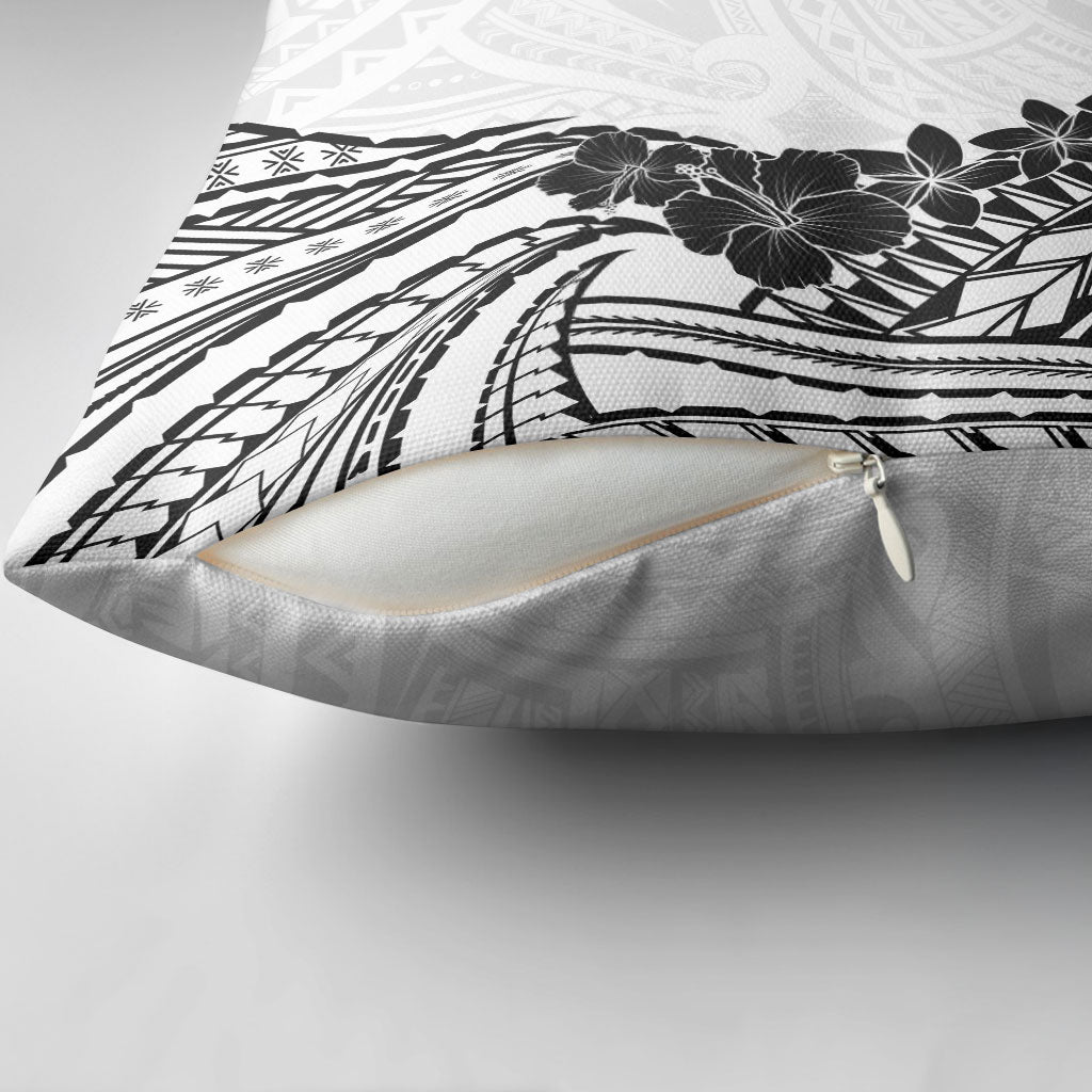 Black White Polynesia Tropical Flowers Pillow Cover