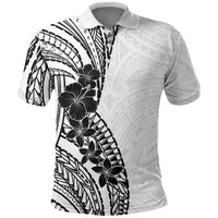 Black White Polynesia Tropical Flowers Polo Shirt