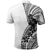 Black White Polynesia Tropical Flowers Polo Shirt