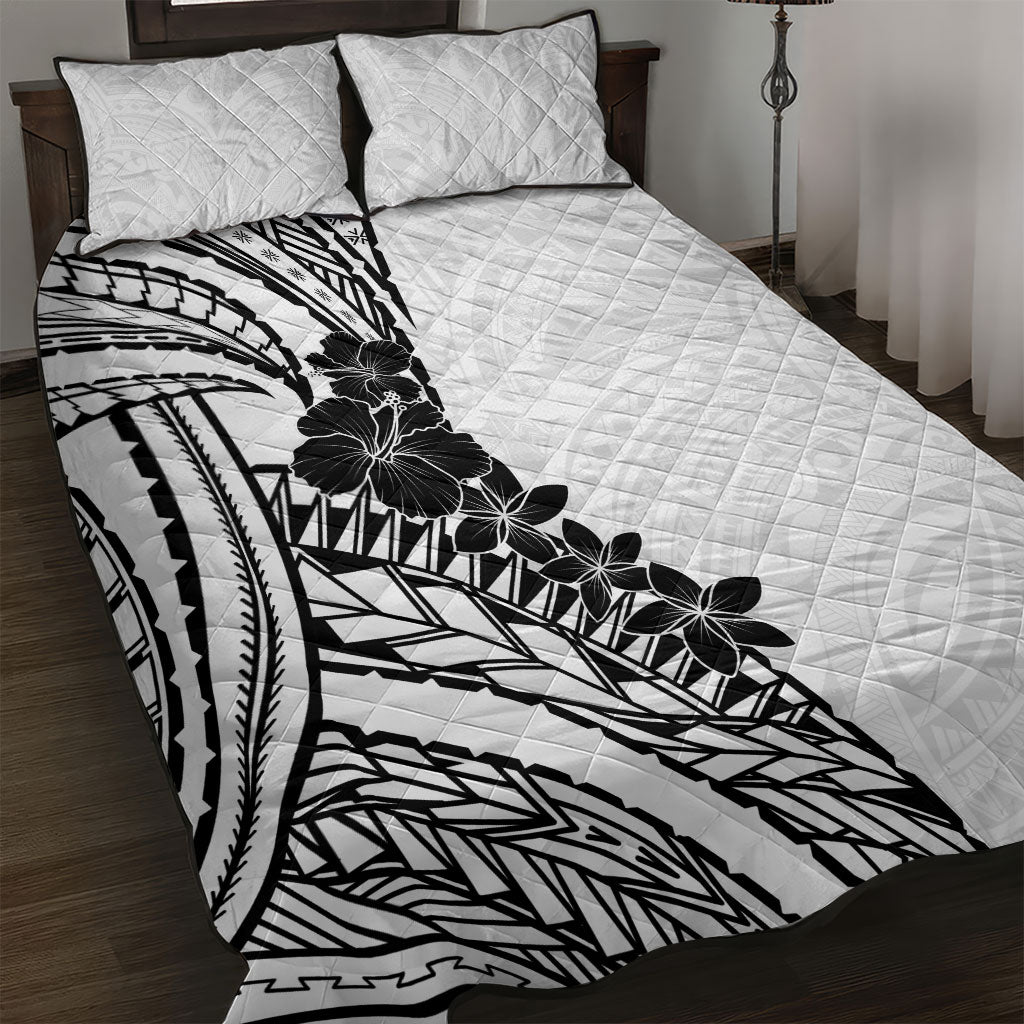 Black White Polynesia Tropical Flowers Quilt Bed Set LT14 White - Polynesian Pride