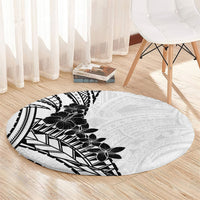 Black White Polynesia Tropical Flowers Round Carpet LT14 - Polynesian Pride