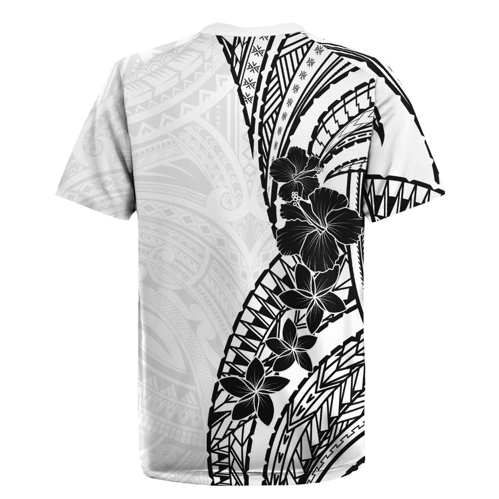 Black White Polynesia Tropical Flowers Rugby Jersey