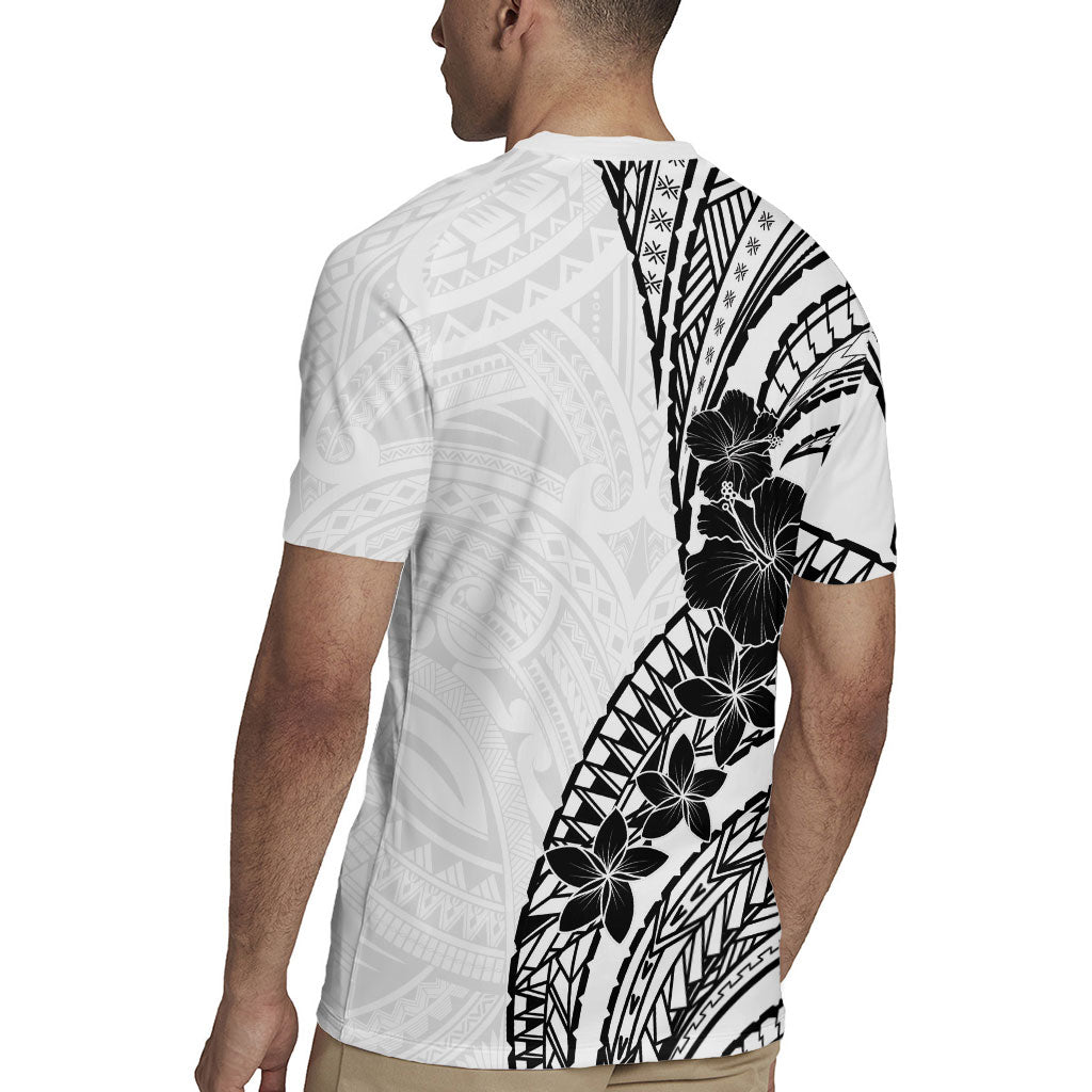 Black White Polynesia Tropical Flowers Rugby Jersey