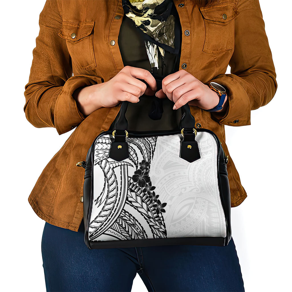Black White Polynesia Tropical Flowers Shoulder Handbag