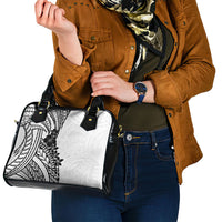 Black White Polynesia Tropical Flowers Shoulder Handbag