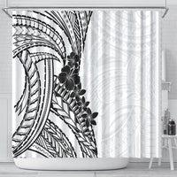Black White Polynesia Tropical Flowers Shower Curtain