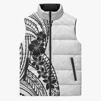Black White Polynesia Tropical Flowers Sleeveless Puffer Jacket