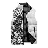Black White Polynesia Tropical Flowers Sleeveless Puffer Jacket