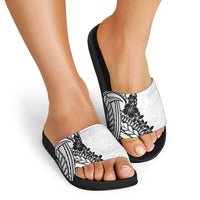 Black White Polynesia Tropical Flowers Slide Sandals