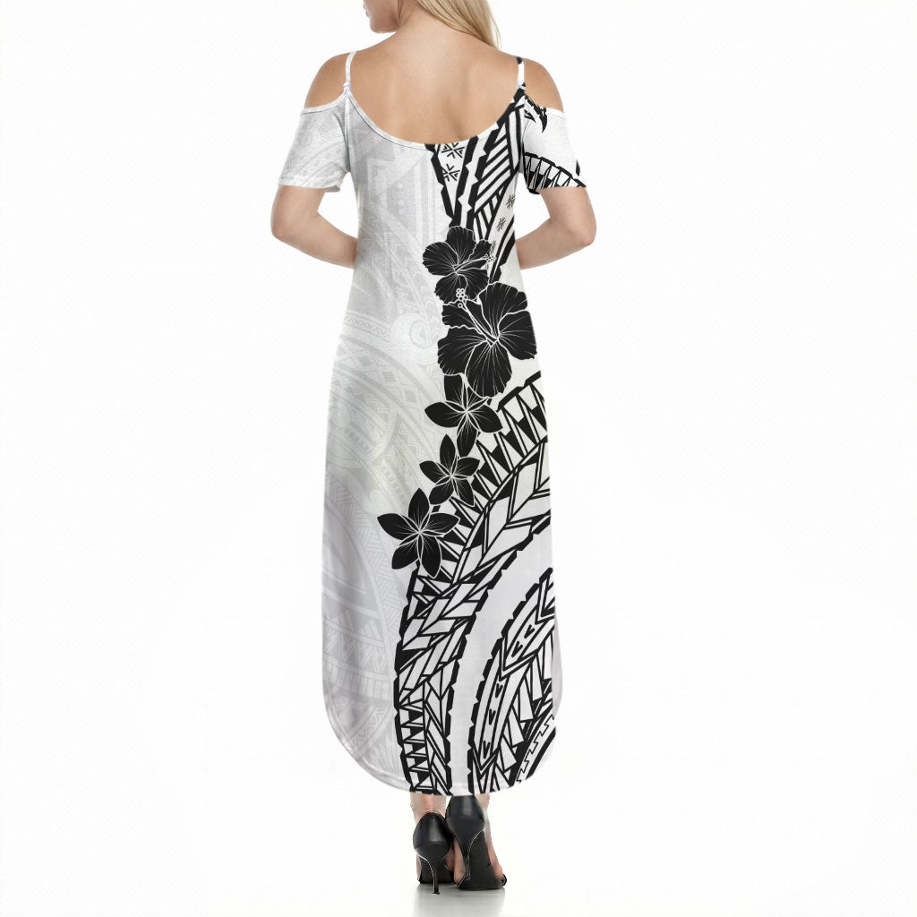 Black White Polynesia Tropical Flowers Summer Maxi Dress LT14 - Polynesian Pride