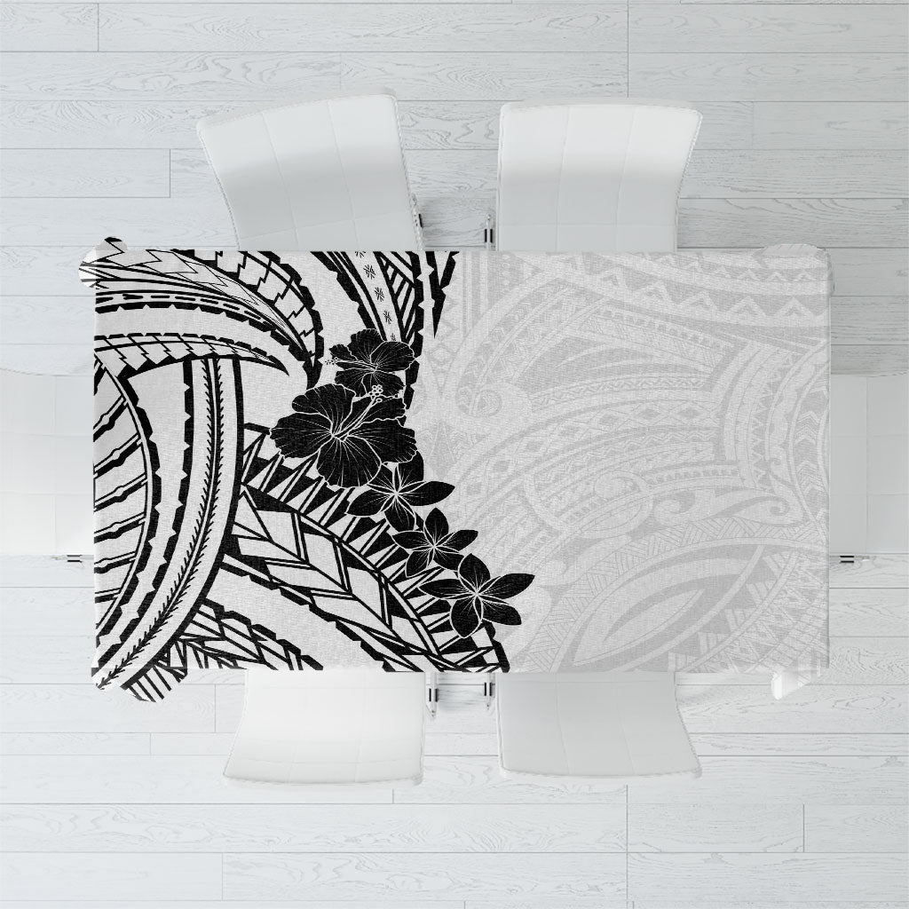 Black White Polynesia Tropical Flowers Tablecloth