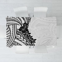 Black White Polynesia Tropical Flowers Tablecloth