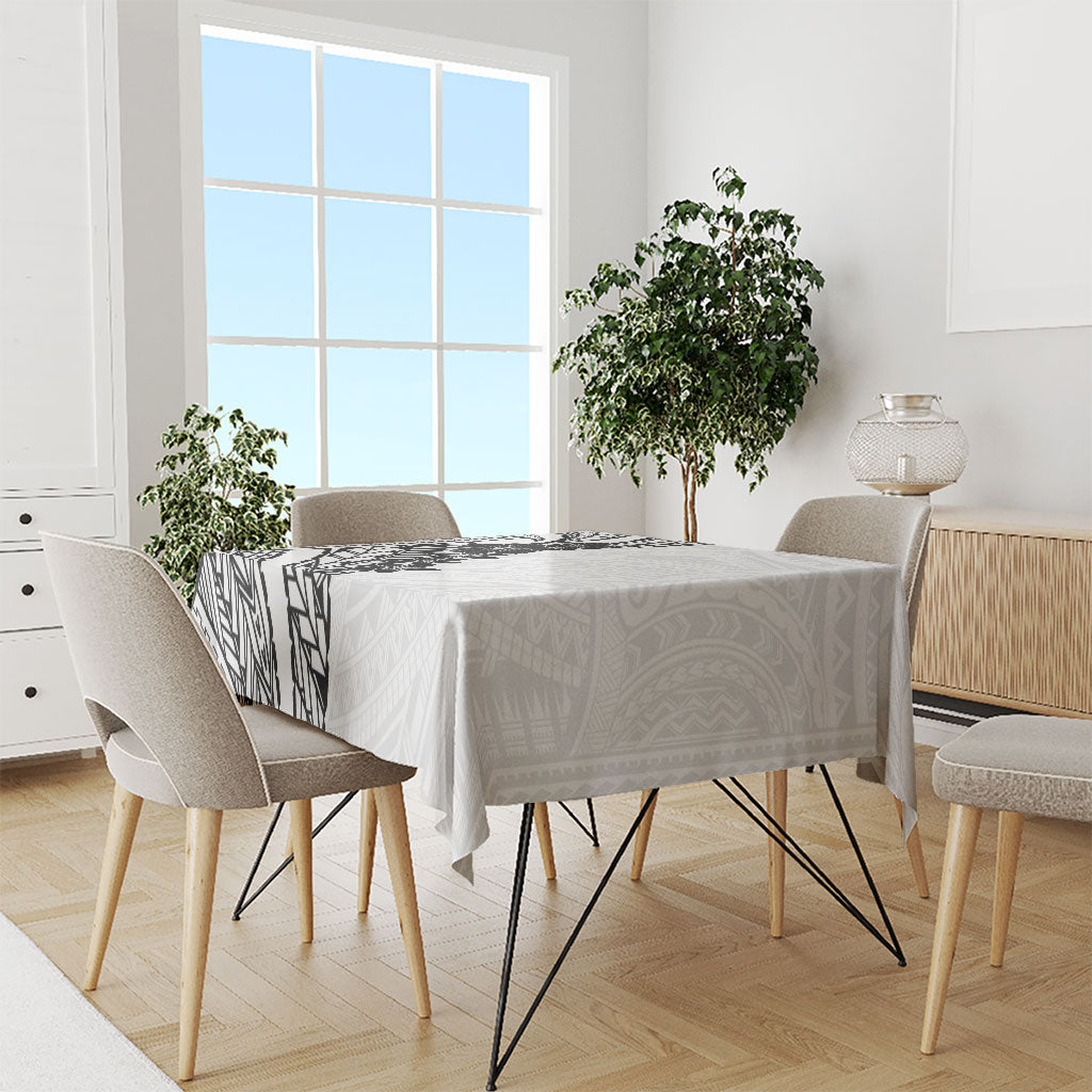 Black White Polynesia Tropical Flowers Tablecloth