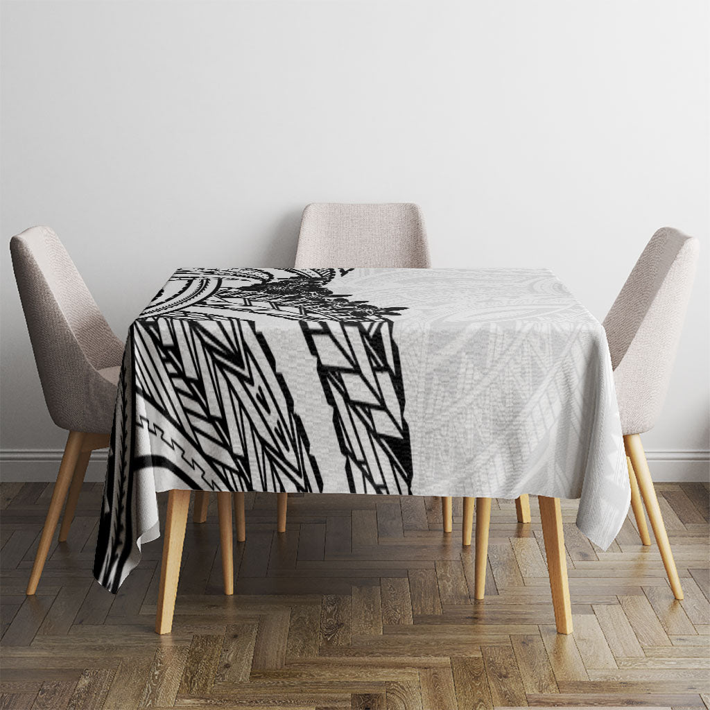 Black White Polynesia Tropical Flowers Tablecloth