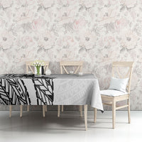 Black White Polynesia Tropical Flowers Tablecloth
