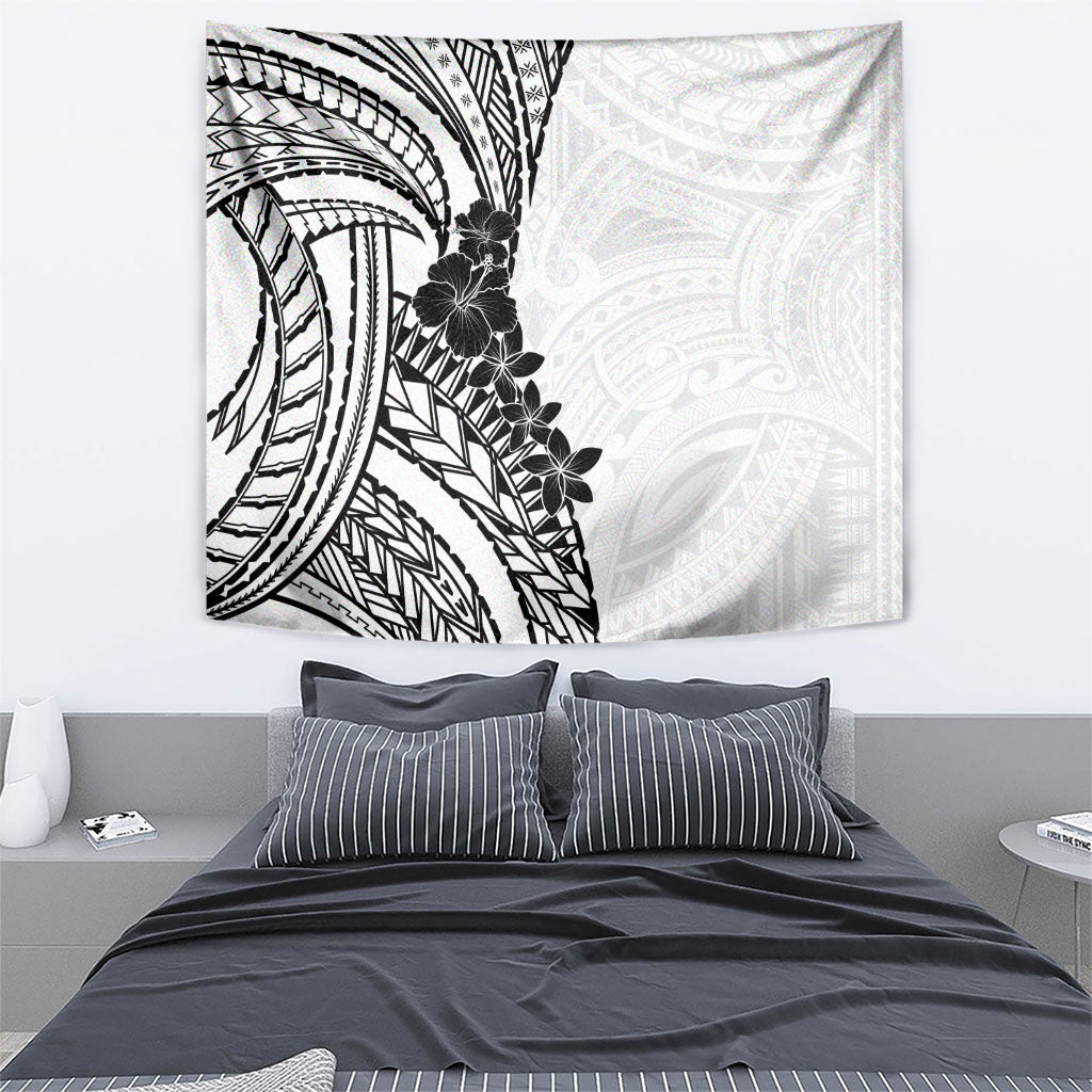 Black White Polynesia Tropical Flowers Tapestry