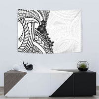 Black White Polynesia Tropical Flowers Tapestry