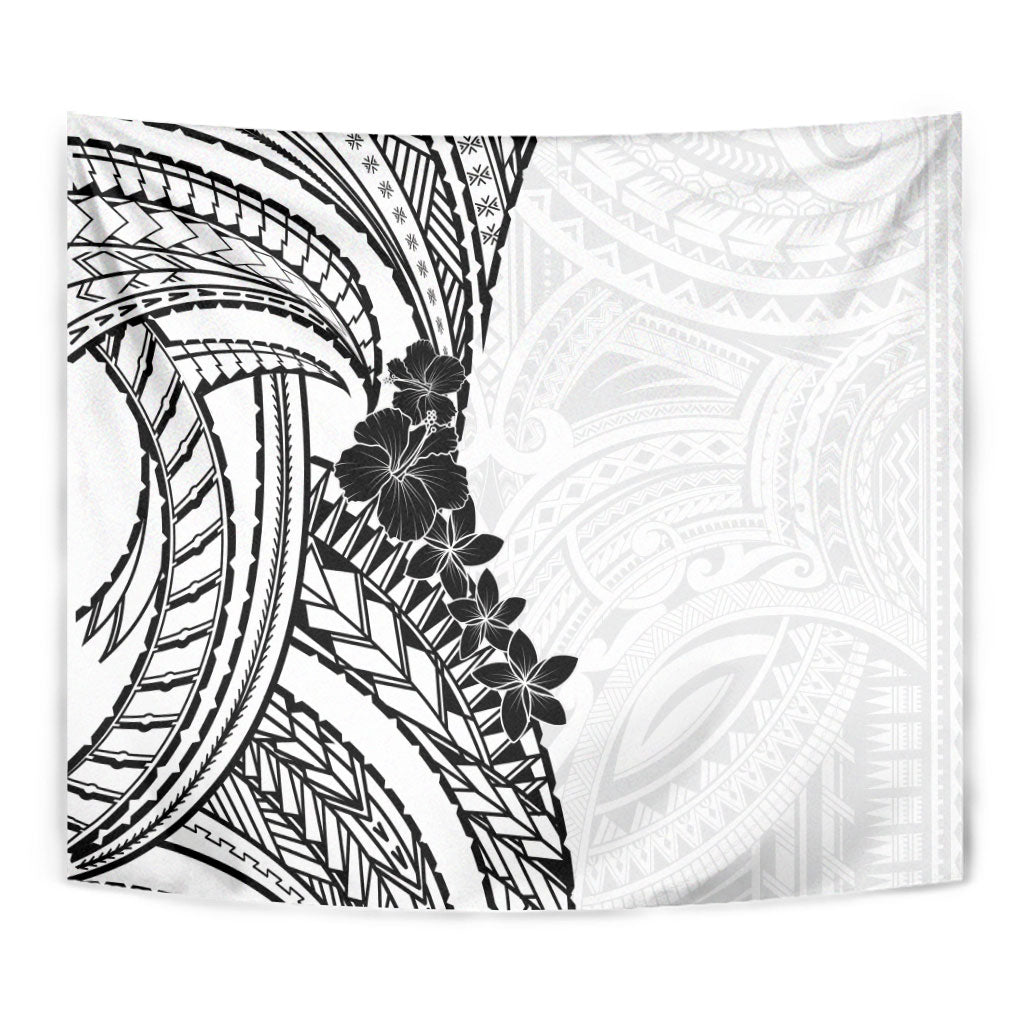 Black White Polynesia Tropical Flowers Tapestry