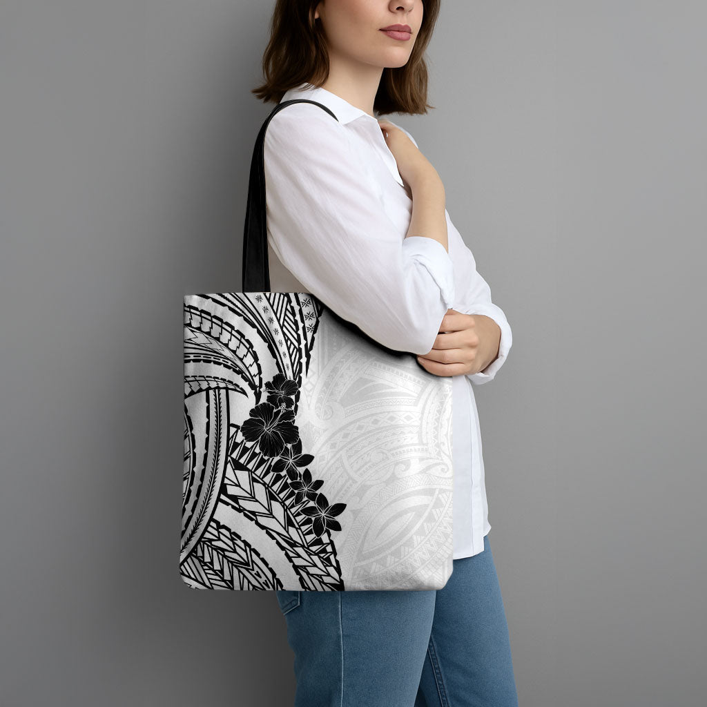 Black White Polynesia Tropical Flowers Tote Bag LT14 - Polynesian Pride
