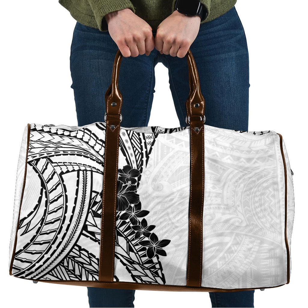 Black White Polynesia Tropical Flowers Travel Bag LT14 White - Polynesian Pride