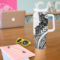 Black White Polynesia Tropical Flowers Tumbler With Handle