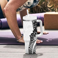 Black White Polynesia Tropical Flowers Tumbler With Handle