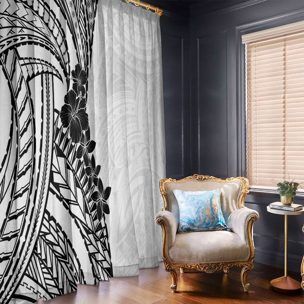 Black White Polynesia Tropical Flowers Window Curtain