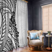 Black White Polynesia Tropical Flowers Window Curtain