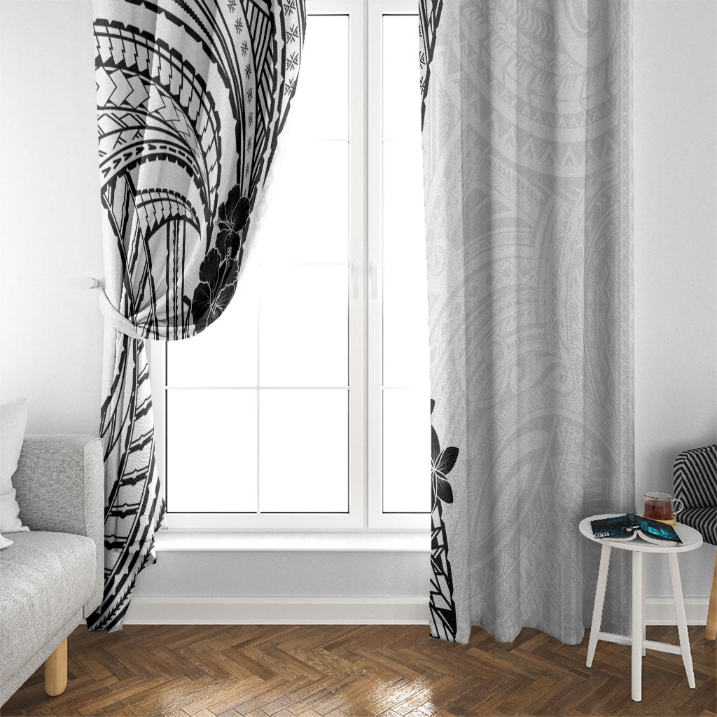 Black White Polynesia Tropical Flowers Window Curtain