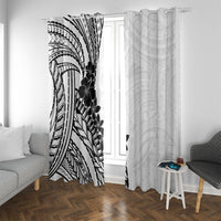 Black White Polynesia Tropical Flowers Window Curtain