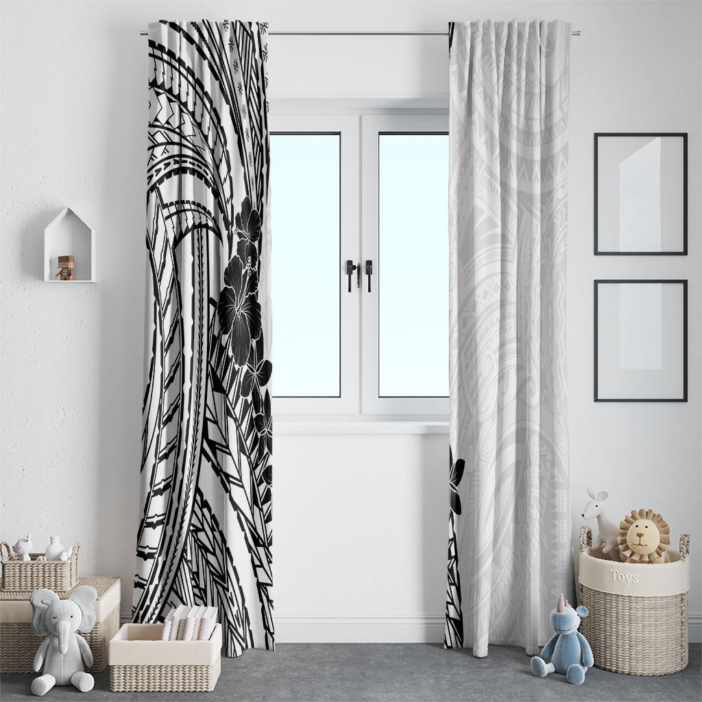 Black White Polynesia Tropical Flowers Window Curtain