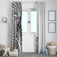 Black White Polynesia Tropical Flowers Window Curtain