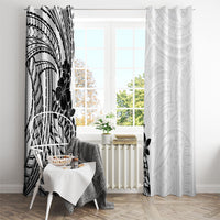 Black White Polynesia Tropical Flowers Window Curtain