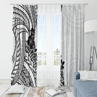 Black White Polynesia Tropical Flowers Window Curtain