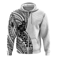 Black White Polynesia Tropical Flowers Zip Hoodie