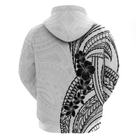 Black White Polynesia Tropical Flowers Zip Hoodie