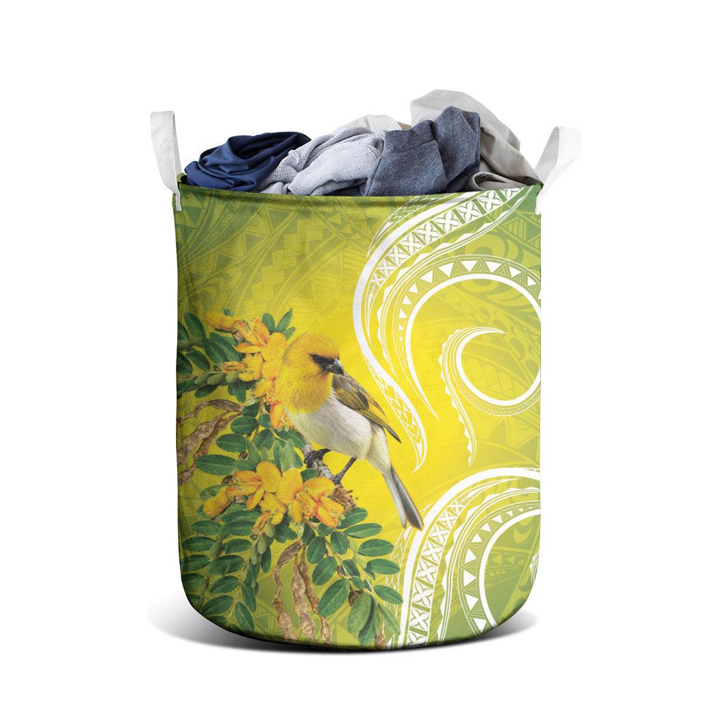 Hawaii Palila Mamane Laundry Basket Hawaiian Honeycreeper With Native Flower