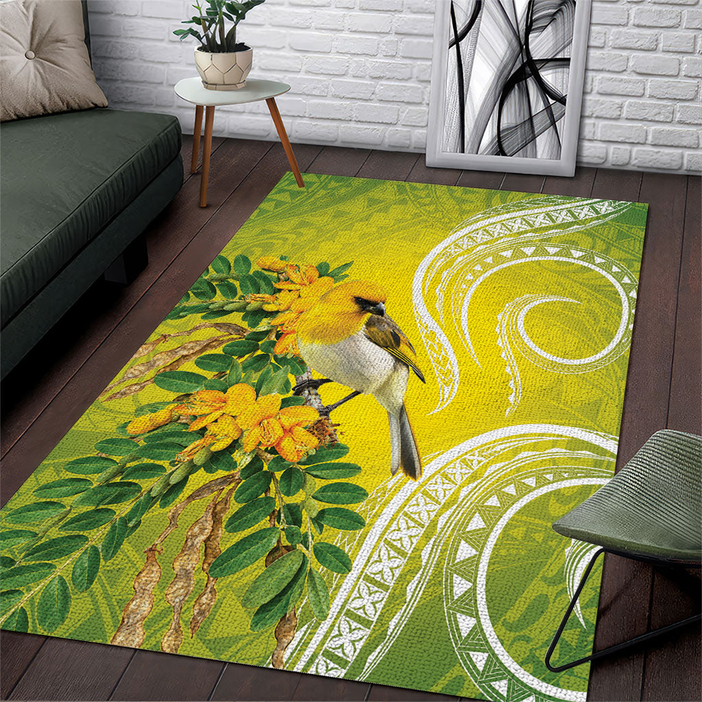 Hawaii Palila Mamane Area Rug Hawaiian Honeycreeper With Native Flower LT14 Green - Polynesian Pride