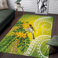 Hawaii Palila Mamane Area Rug Hawaiian Honeycreeper With Native Flower LT14 Green - Polynesian Pride