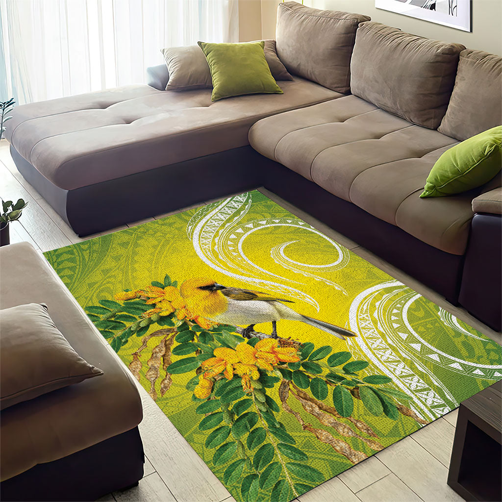 Hawaii Palila Mamane Area Rug Hawaiian Honeycreeper With Native Flower LT14 - Polynesian Pride