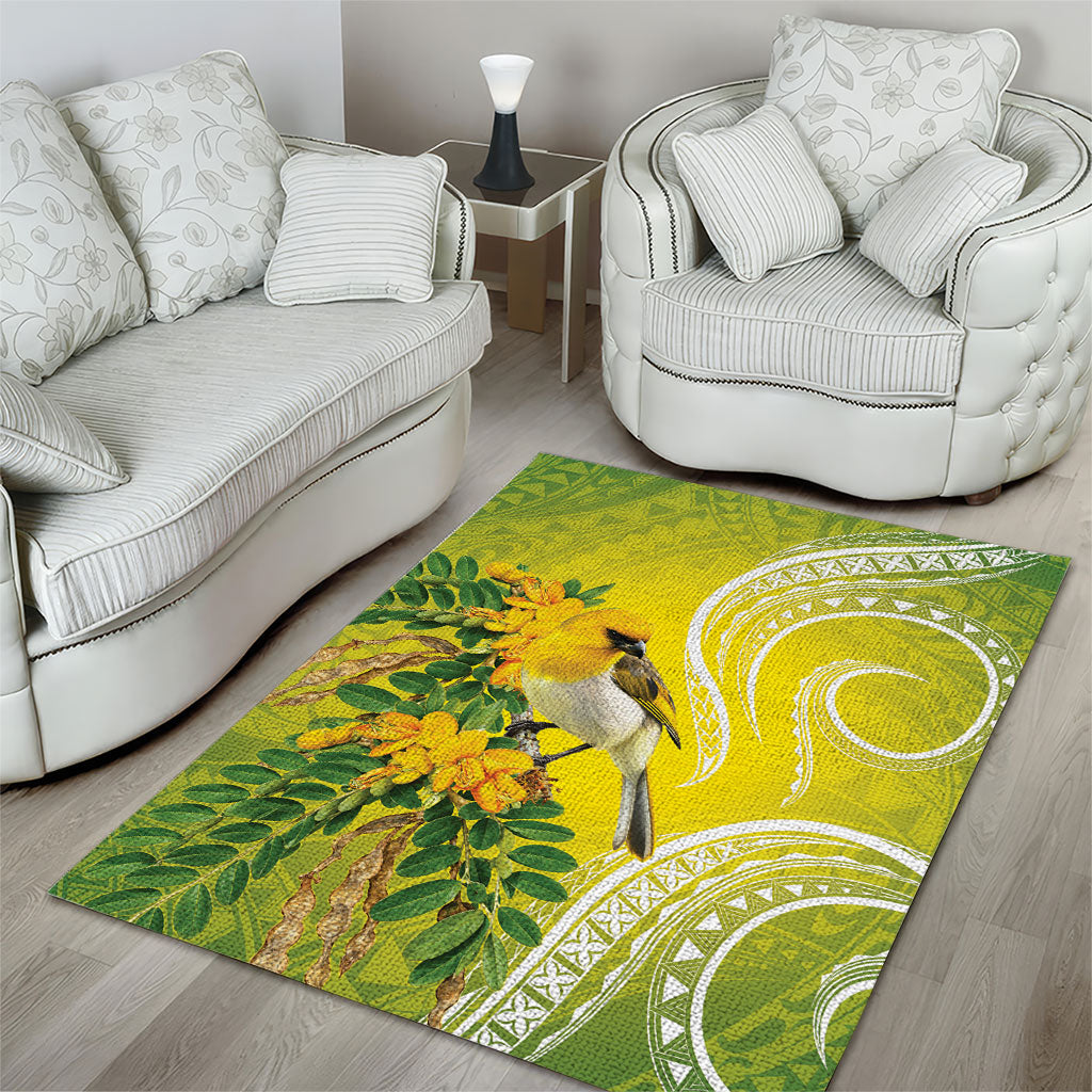 Hawaii Palila Mamane Area Rug Hawaiian Honeycreeper With Native Flower LT14 - Polynesian Pride