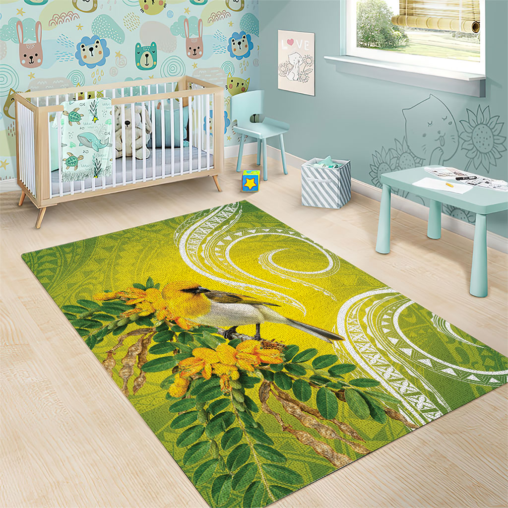 Hawaii Palila Mamane Area Rug Hawaiian Honeycreeper With Native Flower LT14 - Polynesian Pride