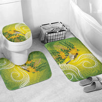 Hawaii Palila Mamane Bathroom Set Hawaiian Honeycreeper With Native Flower LT14 Mat Set Only (3 pcs) One Size Green - Polynesian Pride