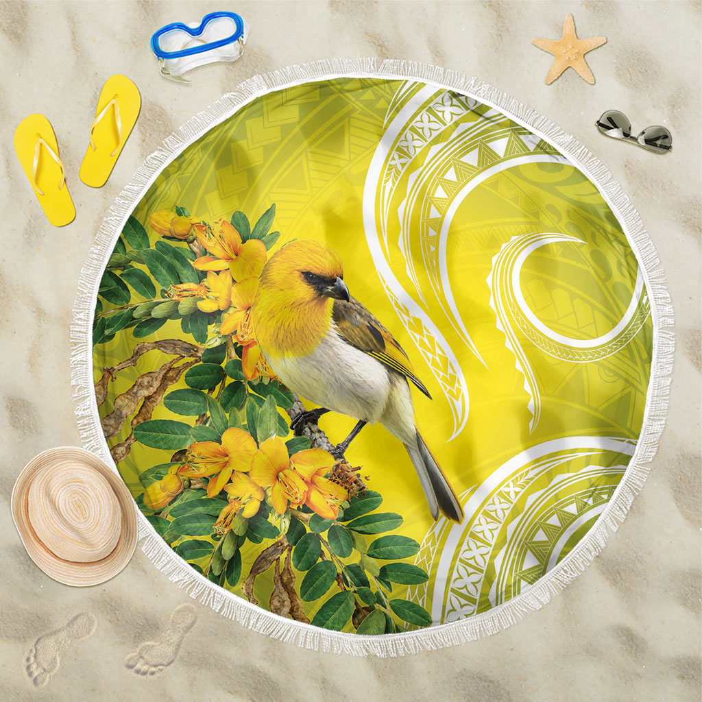 Hawaii Palila Mamane Beach Blanket Hawaiian Honeycreeper With Native Flower LT14 One Size 150cm Green - Polynesian Pride