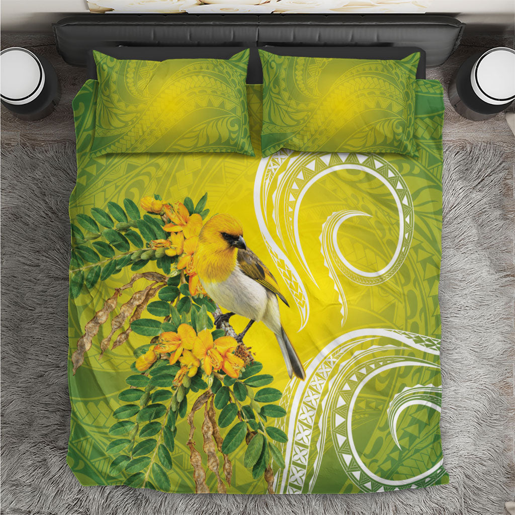 Hawaii Palila Mamane Bedding Set Hawaiian Honeycreeper With Native Flower LT14 Green - Polynesian Pride