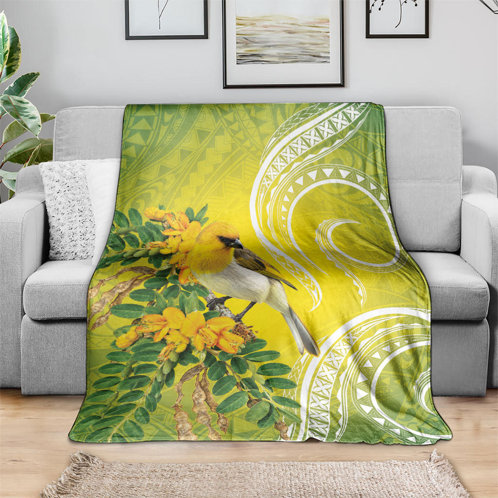 Hawaii Palila Mamane Blanket Hawaiian Honeycreeper With Native Flower