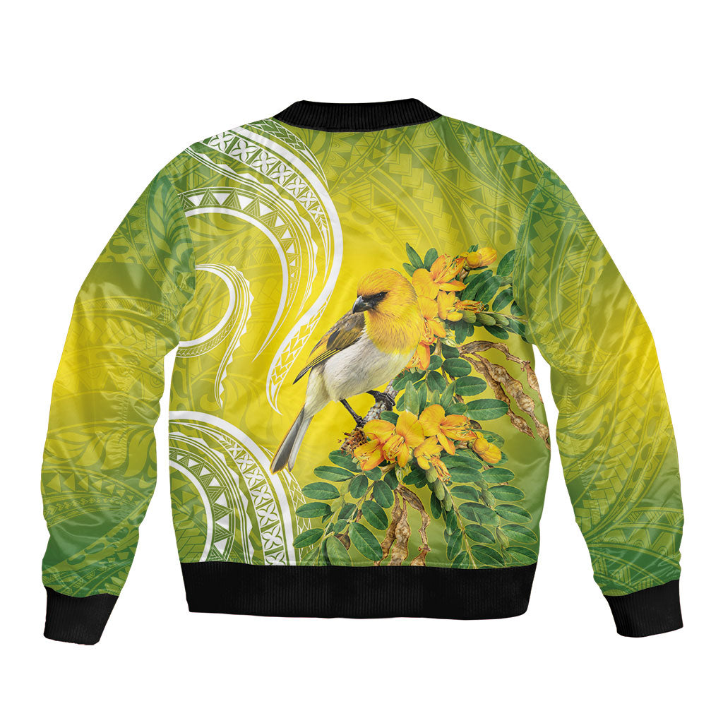 Hawaii Palila Mamane Bomber Jacket Hawaiian Honeycreeper With Native Flower LT14 - Polynesian Pride