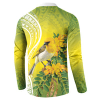 Hawaii Palila Mamane Button Sweatshirt Hawaiian Honeycreeper With Native Flower LT14 - Polynesian Pride