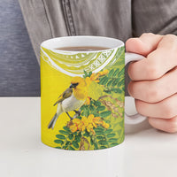 Hawaii Palila Mamane Ceramic Mug Hawaiian Honeycreeper With Native Flower LT14 - Polynesian Pride