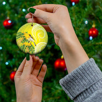 Hawaii Palila Mamane Ceramic Ornament Hawaiian Honeycreeper With Native Flower